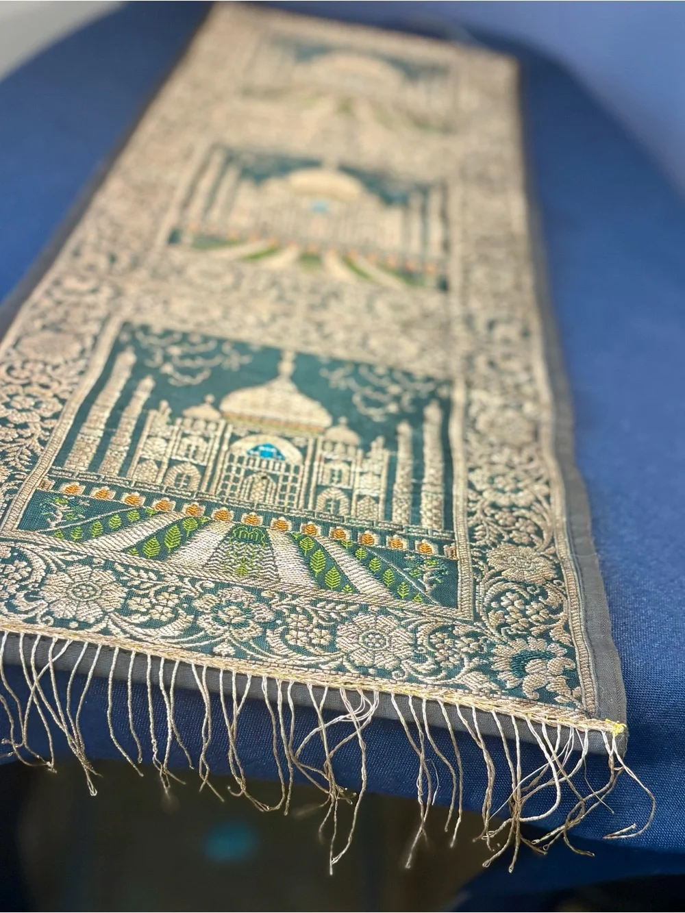 Embroidered Green Mosque Tapestry Wall Hanging - Decorative Home Accent